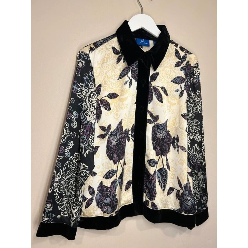 JH Collectibles Women's XL Silky Velvet Floral Boho Button Up Blouse